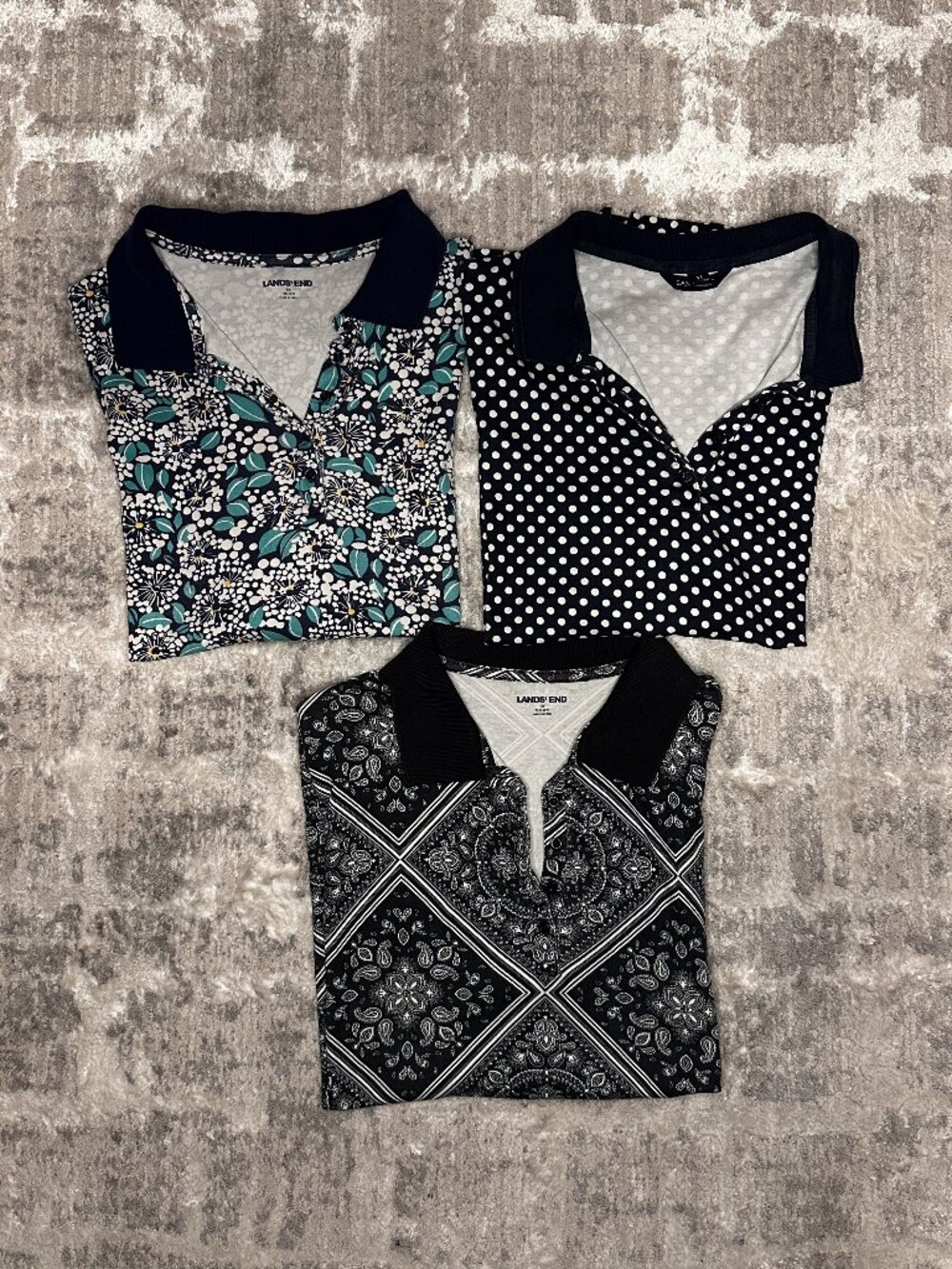 Lot of 3 Lands' End Women's Pattern Polo Short Sleeve Collared Shirt Size 1X XL